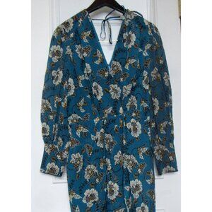Derek Lam Silk/Cotton Dress,floral, sz.6, lined, dark turquoise